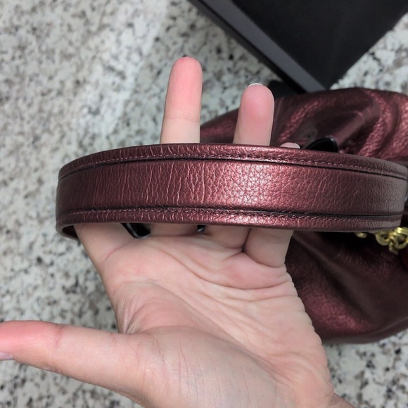 Coach SET Mickie Shoulder Bag Red Metallic Pebble Leather & Signature Wristlet - Picture 9 of 17